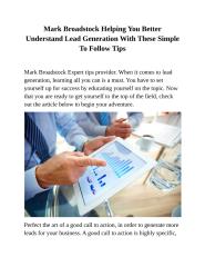 Mark Broadstock Helping You Better Understand Lead Generation With These Simple To Follow Tips.docx